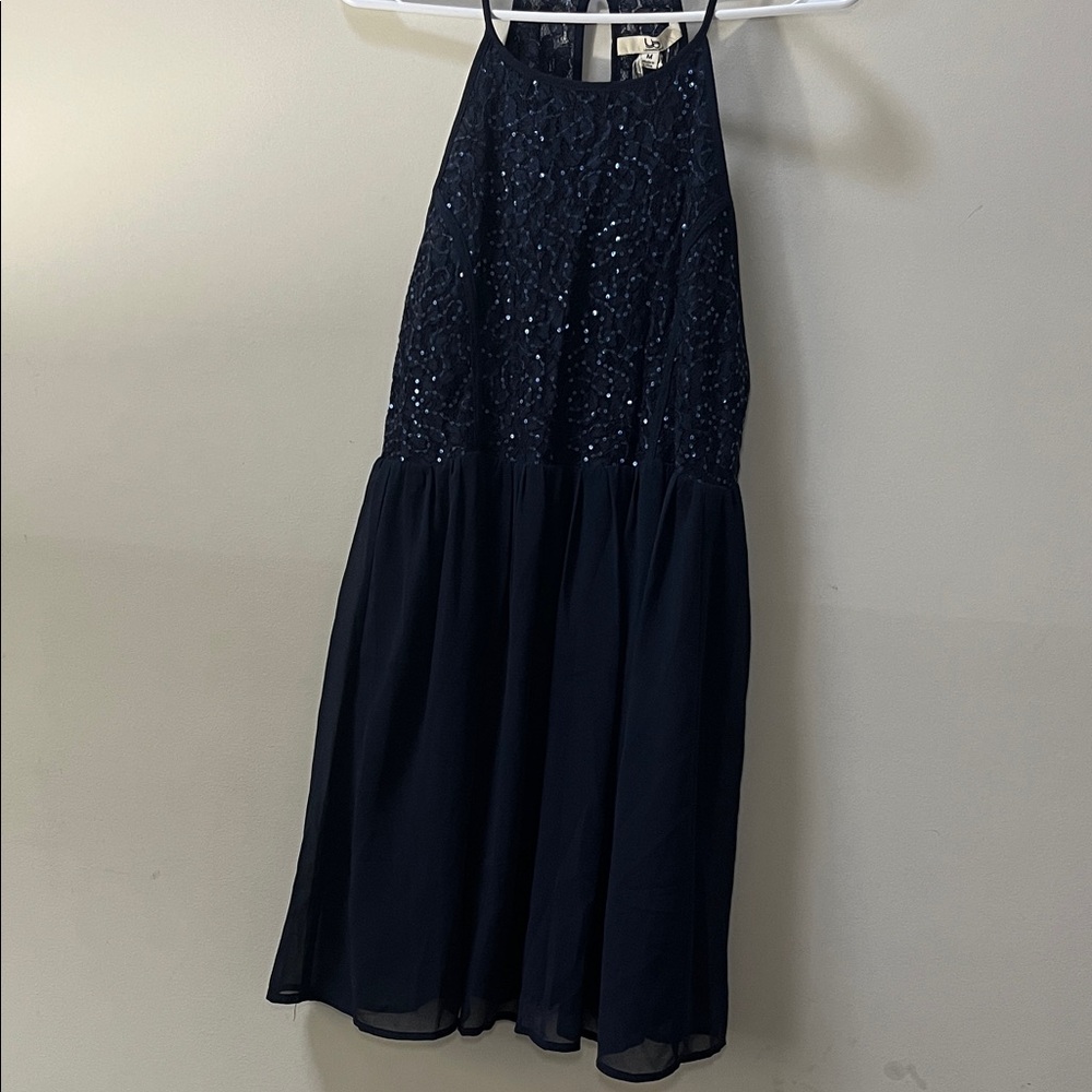 Elegant Navy Sequin Lace Dress with chiffon skirt